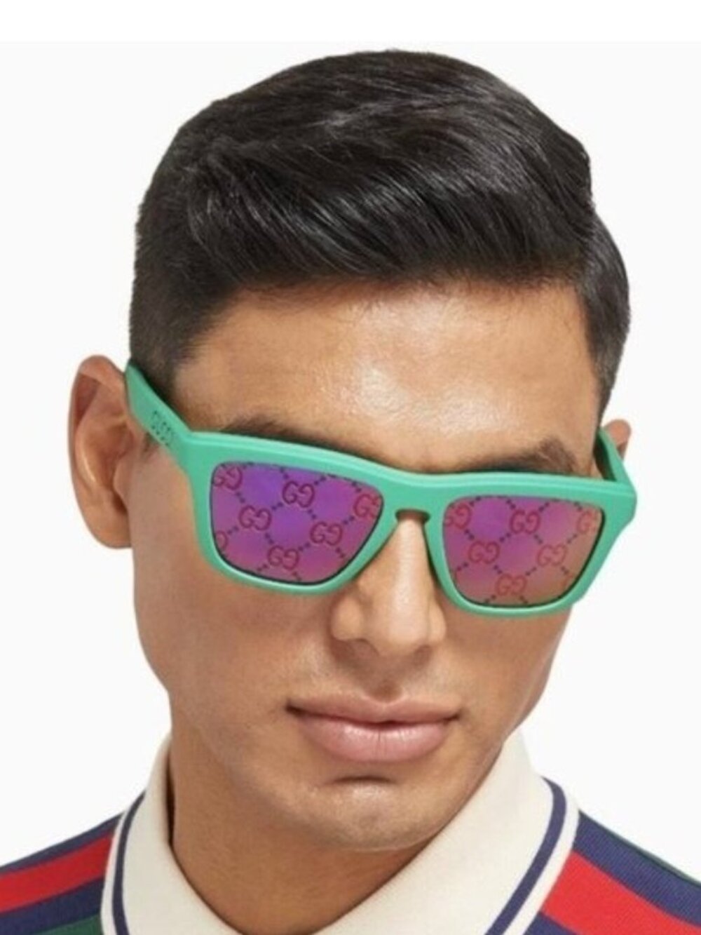 Gucci GG1571S 004 Sunglasses Matte Green Square Frame, Blue Lenses